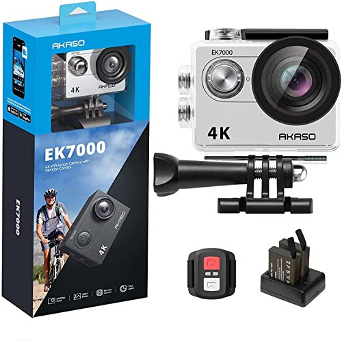 AKASO EK7000 4K30FPS Action Camera - 20MP Ultra HD Underwater Camera 170 Degree Wide Angle 98FT Waterproof Camera with Accessory Kit - Silver