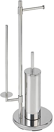 WENKO Stand WC-Garnitur Universalo Neo, Toilettenpapier- und WC-Bürstenhalter, Rostfreier Edelstahl, 30 x 73 x 20 cm, Silber glänzend