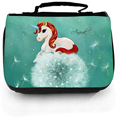 Waschtasche Waschbeutel Einhorn auf Pusteblume Kulturbeutel Kosmetiktasche Reisewaschtasche Name Wunschname wt172 ilka parey wandtattoo-welt®