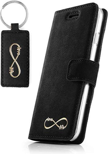 SURAZO Handy Hülle Für Samsung Galaxy Note 9 - Infinity Gold - Nubuk Schwarz - Glattleder Premium - Vintage Wallet Case