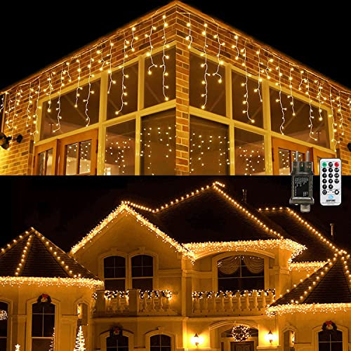 Qedertek Luci Natale Esterno Cascata 5M 216 LED Tenda Luminosa Bianco, Natalizie con Telecomando, 8 Modalità, Timer Decorazione per Feste, Finestra, Balcone