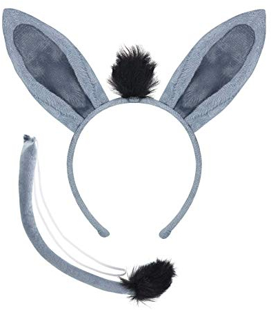 Xrten Tier Verkleidung Set, Tier Kostüm Haarreif mit Ohren Schwanz, Cosplay Haarband Ohren Stirnband für Kinder Erwachsene Karneval Geburtstag Themenparty Halloween Party (Grau Esel)