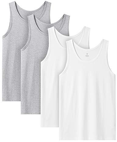 LAPASA Camiseta Tirante Hombre (Pack de 4) 100% Algodón Puro Ropa Interior sin Manga Masculino Tank Top Gym Deporte Ejercicio Gimnasio Verano M36 M Gris Claro y Blanco