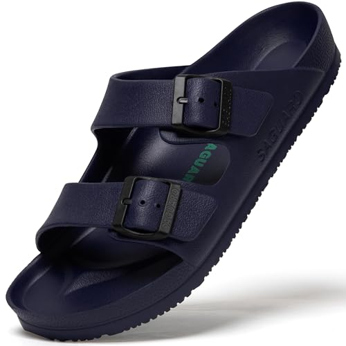 SAGUARO Hausschuhe Herren Damen Leicht Elastisch Pantoletten Klassisch Badschuhe Unisex Erwachsener Sandalen, Haus Dunkelblau 46