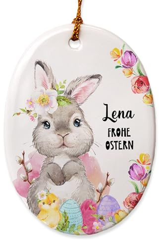 Feenstaub Osterdeko, Osterschmuck zum Aufhängen, personalisierter Anhänger mit Name und Wunschtext, Ostern Deko Osterhase, Anhänger aus Keramik für Ostern personalisiert, Anhänger Frühling