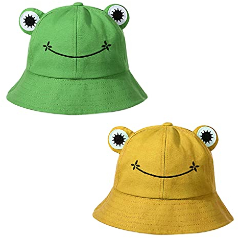 beifon Fischerhüte Damen Anglerhut Frosch Sonnenhut Fischerhut Buckethut Bucket Hut Unisex Eimerhut Faltbar Outdoor Hut Sommermütze Angel Kopfbedeckungen für Camping Wandern Angle (Grün+Gelb)