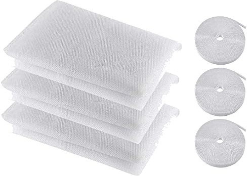 Taylor & Brown Window Screen Mosquito Netting,3 Pack Fly Screen Window DIY Self-Adhesive Insect Mesh Curtain Bug Bee Protector 1.3m x 1.5m Inches with 3 Rolls Hook Sticky Tape (3 x White)