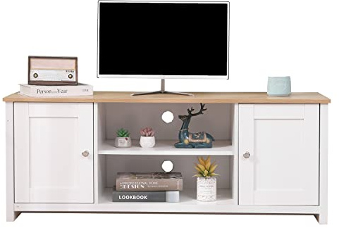 CFDZ Living Room Furniture 130cm TV Stand Free Standing Cabinet TV Unit Modern Style- White+Oak,130x39x50cm