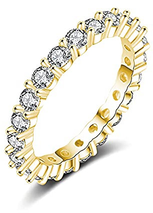 Eternity Ring Deluxe aus 925 Sterling Silber mit Zirkonia Kristallen Damenring in Silber, Gold und Rosegold für Damen und Frauen mit Steinen (Gold 58)