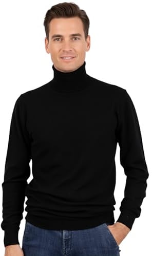 Marenza Pull à col roulé pour Homme en Cachemire à Manches Longues fabriqué en Italie
