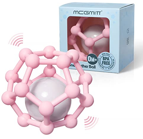MCGMITT Rassel Baby Ball Sensorik Spielzeug für Babys 3 6 9 12 Monate zu greifen und zu zahnen, weiche Beißring BPA-frei Silikon Greifball für sensorische Entwicklung (Rosa)
