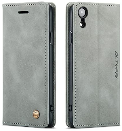 QLTYPRI Hülle für iPhone X XS, Vintage Dünne Handyhülle mit Kartenfach Geld Slot Ständer PU Ledertasche TPU Bumper Wallet Case Flip Schutzhülle Kompatibel mit iPhone X XS - Grau