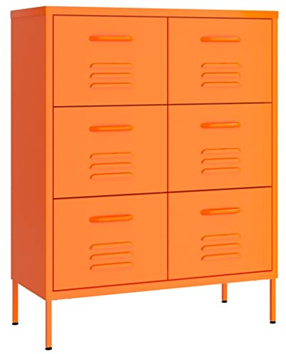 vidaXL Schubladenschrank mit 6 Schubladen Sideboard Kommode Anrichte Schrank Beistellschrank Mehrzweckschrank Orange 80x35x101,5cm Stahl