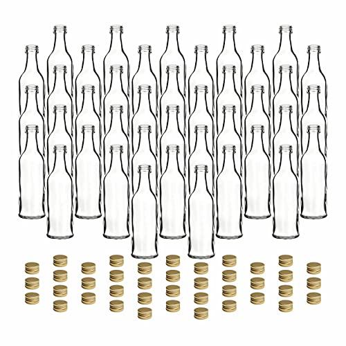 gouveo Lina Lot de 40 bouteilles en verre avec bouchon à vis Doré 50 ml – Mini bouteille de 0,05 l à remplir – Bouteilles en verre pour liqueur, schnaps, huile ou bricolage