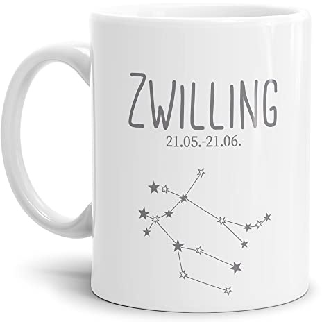 Tasse mit Sternzeichen Zwilling - Sternbild Kaffeetasse mit Spruch - Geschenk zum Geburtstag, Horoskop, Astronomie - Keramik Weiß, 300 ml | Zwilling