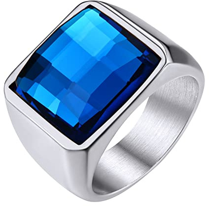 GoldChic Herrenring Siegelring Edelstahlring mit Blauer Stein 15MM breit Bandring Solitär Ring 67mm Partner Ring Herren Schmuck Accessoires