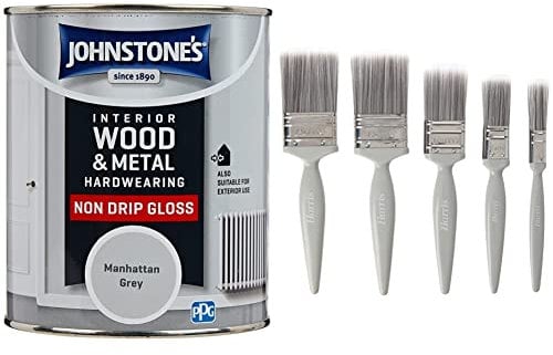 Johnstone's - Interior Wood & Metal Hardwearing & Exterior - Dry in 16-24 hours - 14m2 Coverage per Litre - 750ml & Harris 101011006 Essentials Walls & Ceilings Paint Brush