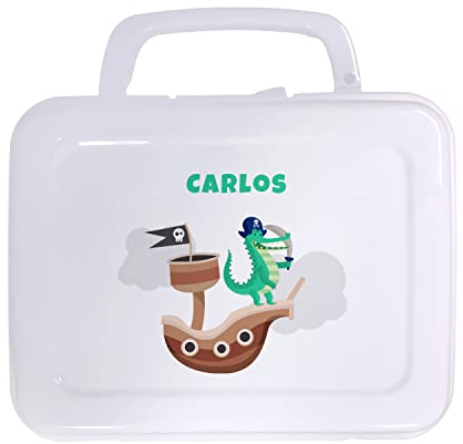 SAQUITOMAGICO Fiambrera infantil almuerzo o caja de merienda Personalizada con Nombre y/o Texto Opcional. (barco pirata)