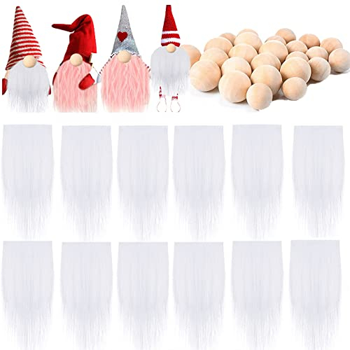 12 Stück Vorgeschnittener Wichtelbart Zum Basteln, DIY Wichtel Bart Mit Holzkugeln Nase, GNOME Zwergbart Kunstpelzstoff Kunstfell GNOME Für Wichtel Zubehör Kindergeschenke