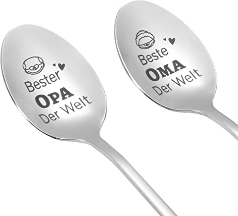 Oma und Opa Geschenke, 2 Stück Kaffeelöffel Teelöffel Edelstahl Löffel mit Gravur Beste Opa Oma Der Welt Weihnachtsgeschenke Ostergeschenke für Oma und Opa