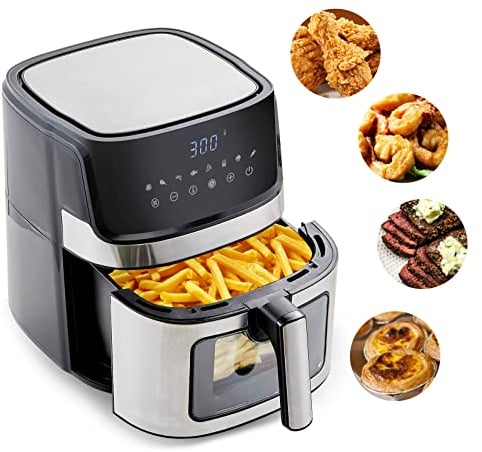 LEMROE 8-in-1 Air Fryer with LED Touch Display and Visible Window 6.5L AirfryerRapid Circulation for Health Cooking, 1700W, 60 min-timer, 80-200°C
