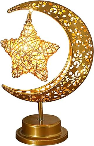 LED Ramadan Lichter Mondlampe, Ramadan Nachtlicht Hängende LED Mond Stern Tischlampe, Eisen Ramadan Halbmond Lampe, Eid Dekoration Muslim Party Mittelstücke für Urlaub Party Wohnkultur (B)