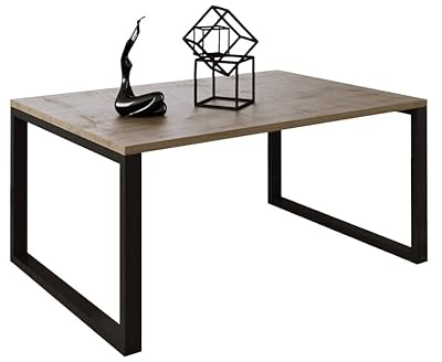 Design Möbel Beistelltisch Couchtisch Rechteckig Wohnzimmertisch Kaffeetisch Modern Sofatisch Tischplatte Tisch mit unterer Ablage Beine aus Metall Industrieller Stil Mars (Eiche Aged)