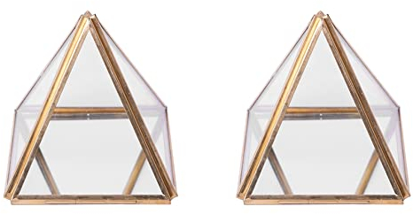WEITAI 2X Schmuckschatulle Aus Glas, Golden, Geometrische, Dekorative Schatulle, Geometrische Glaspyramide, Ringhalter für Hochzeit, Geburtstagsgeschenk S