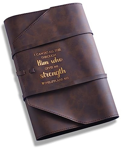 LParkin Bibel Hülle Leder I CAN DO ALL THIS THROUGH Him Who GIVES ME Strength Philipplans 4:13 Hülle Geschenke für Buchliebhaber Mittlere Größe Bibel Ledereinband