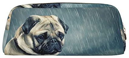 FRGMNT Federmäppchen mit Mops-Motiv, stilvolles Leder für Federmäppchen, gold, Einheitsgröße, Kinderrucksack