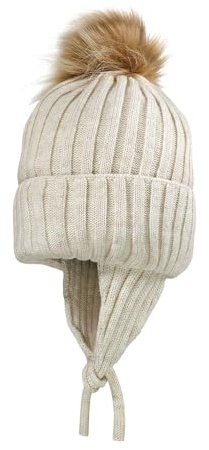 maximo Mini Girl-Mütze, Umschlag Pompon, Ohrklappen, Vollfutter Made in Europe