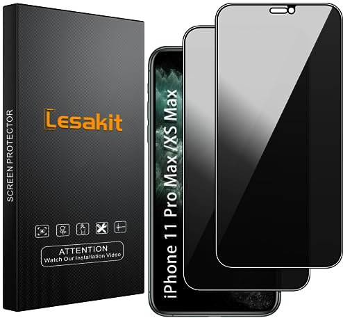 Lesakit 2 Pièces Verre Trempé Anti Espion pour iPhone 11 Pro Max/Xs Max 6.5 Pouce, [Dureté 9H][Anti-empreintes][Confidentialité Protection] Film de Protection Écran