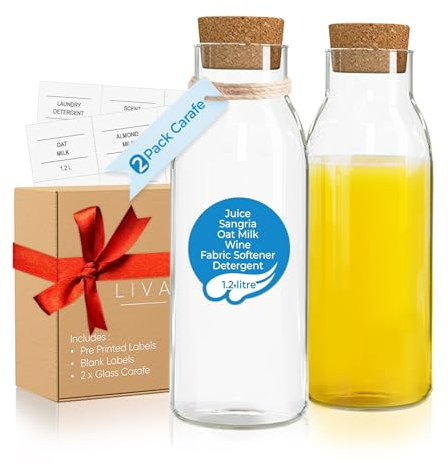 Livabl 2 Pack 1.2Litre Glass Water Carafe with Lid, Multipurpose Carafes, Perfect for Fridge