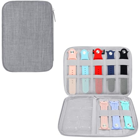 Pebipoo Uhrenarmband Aufbewahrungsbox, Watch Band Organizer Tasche, Faltbar Wasserdicht Nylon Uhrenarmbänder Tasche für Uhrenarmbänder Uhren Stifte Ladekabel (Grau)
