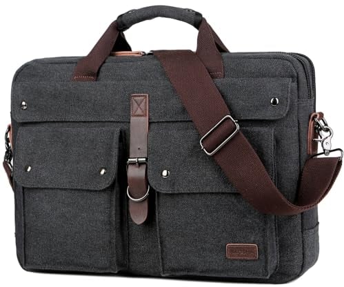 Baosha BC-07 - Sac à bandoulière pour ordinateur portable de 17 - Grand sac de travail en toile - Sac à bandoulière, Noir