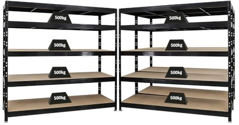 PROREGAL Mega Deal | 3X Profi Schwerlastregal Rhino | HxBxT 180x200x60cm | 5 Spanplatten-Ebenen 8mm | Fachlast 500kg | Schwarz | Garagenregal Lagerregal Steckregal Weitspannregal