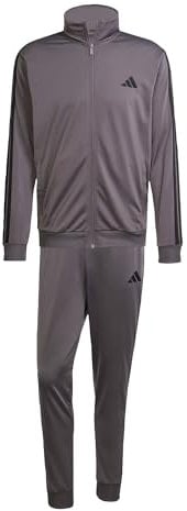adidas Hombre SPORTSWEAR BASIC 3 STRIPES TRICOT TRACKSUIT, Grey Strata, M