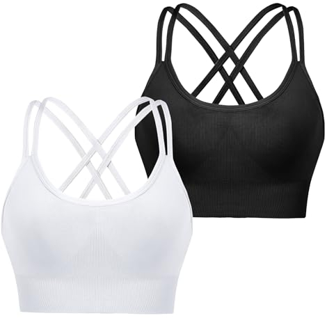 Leversic Sport BH Push up Cross Back Design Bustier Damen mit Gepolstert Ohne Bügel Damen-BHS mittelstarkem für Fitness Lauf Joggen, 315-Schwarz+Weiß, S