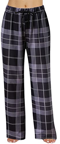 2024 AI - Worn Be Lace Plaid Can Pyjama Freizeithose Frühling Zuhause Draußen Damenmode Hose Hohe Taille für Frauen, Schwarz , 42