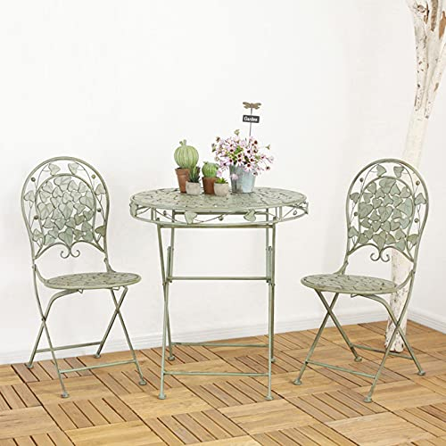 NOALED Gartenmöbel 3-teiliges Bistro-ESS-Set für die Terrasse im Freien, runder Metalltisch und 2 Terrassenstühle, Retro-Gartentische und -stühle aus Schmiedeeisen