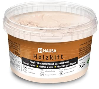 HAUSA Holzkitt 250 g Buche Dunkel Holzspachtelmasse, Kitt für Holz, Holzspachtel/Füllmasse zum Reparieren von Holzschäden gebrauchsfertig ausgezeichnete Füllkraft schnelltrocknend rissbeständig