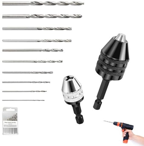 3 in 1 Mandrino Trapano Mini Impostato 2 per Avvitatore 0.3-6.5 mm 3.6mm 1/4 Esagonale Autoserrante per Avvitatore Elettrico