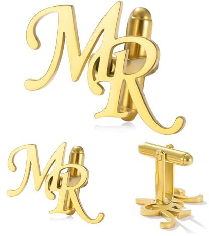 Dreamtimes Personnalisé boutons de manchette pour les hommes Personnaliser Mariage Cravate Clip Cufflink Set Initiale Lettre Nom Chemises Boutons de manchette pour les jeunes mariés Mari