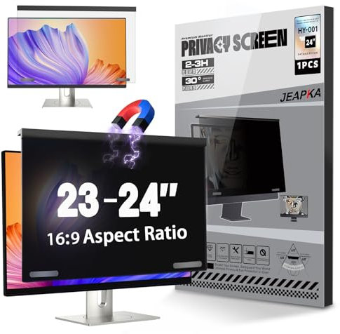Filtro magnético de privacidad para computadora de 24 pulgadas, panel de privacidad extraíble para colgar antiluz azul para monitor de pantalla ancha 16:9, protector antirreflejos compatible con 23.6,