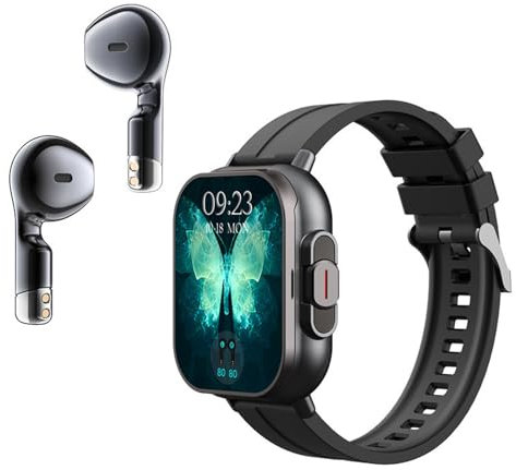 Elprico 2.01 inch Smart Watch With Earphones,2 in 1 Earphones Watch,IP67 Waterproof,Fitness Detection,Fitness Tracker Watch with Wireless Headphones for iOS for Android (Black Steel)