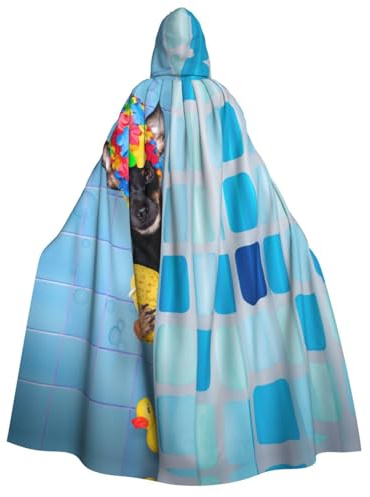 Xiso Ver Prager Ratter Hund in der Badewanne, Unisex, Erwachsene, Halloween-Kostüm, Umhang mit Kapuze, Cosplay-Kostüm, Umhang