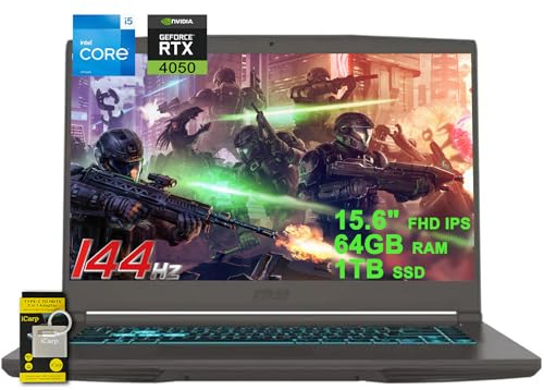 MSI Thin 15 Gaming Laptop 15.6 FHD IPS 144Hz Intel Octa-core i5-13420H (Beats i7-11800H) 64GB RAM 1TB SSD GeForce RTX 4050 Backlit USB-C Win11 w/ICP Accessory