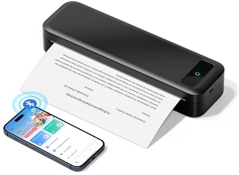 TATTMUSE Impresora Portatil a4, Impresoras Termica Bluetooth 300 dpi para Papel Térmica Casa Mini Movil Portatil Sin Tinta Wireless Portátiles Printer, Negro