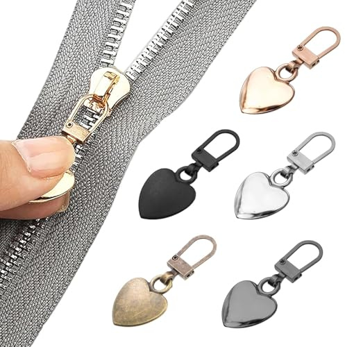 10 Pièces Tête de Fermeture Eclair en Forme de Cœur,4 Couleurs Breloques de Fermeture,Tête Zippered Eclair Métallique Remplaçable pour Bagages,Sacs à Main,Valises,Pantalons,Manteaux (38,5 ×16,5 cm)