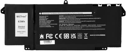 WLTree 15.2V 63WH 7FMXV Batteria per Dell Latitude 5320 7320 7420 7520 13 5320(2-in-1) Series TN2GY 0TN2GY 9JM71 4M1JN 1PP63 727CG HDGJ8 0HDGJ8 MHR4G CN-0727CG CN-0TN2GY Notebook Battery
